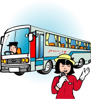 Otobüslü yolcunun renkli çizimi 