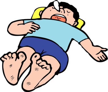 Uyuyan çocuk, beyaz arkaplanda basit bir çizgi film çizimi  