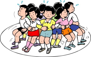 Çocuklar yan yana oturur, çember oluştururlar.