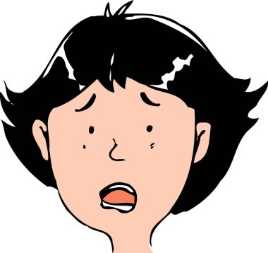 Kısa siyah saçlı, ağzı açık, şok olmuş ya da şaşırmış bir kadının yakın plan resmi..