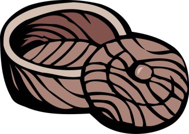 İçinde yaprak tasarımı bulunan kapaklı oyulmuş ahşap bir kase. Basit resimleme.