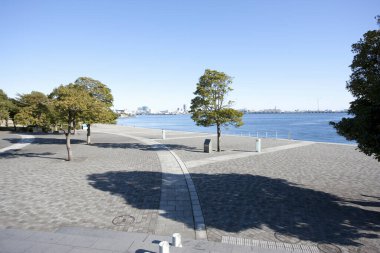 Liman ve Endüstriyel Şehre Bakan Hayat Halkalı Geniş Ahşap Güverte