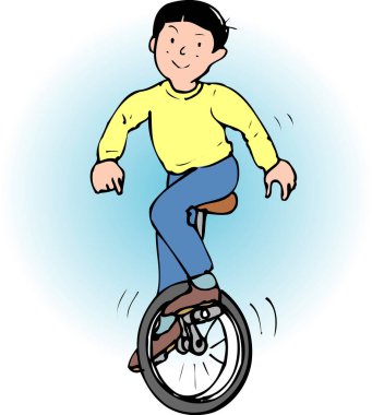 Tek tekerlekli bisiklete binen çocuğun renkli çizimleri 