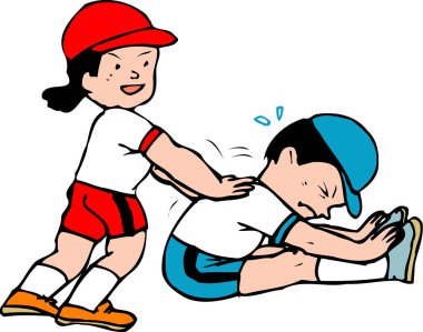 Kız, oğlanın dışarıda egzersiz yapmasına yardım ediyor.