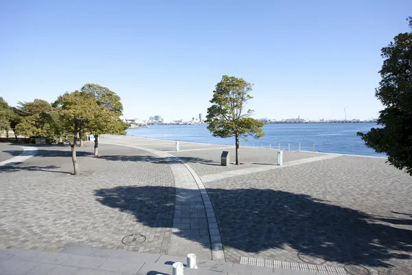 Liman ve Endüstriyel Şehre Bakan Hayat Halkalı Geniş Ahşap Güverte