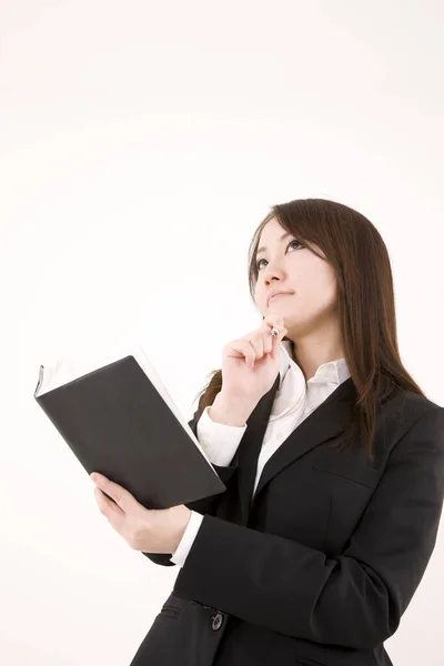 Close Shot Beautiful Young Asian Businesswoman Light Background Stock Picture