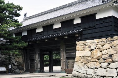 Güzel antik Japon tapınağının manzaralı görüntüsü.