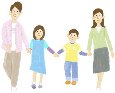 Beyaz arka planda izole edilmiş çocuklu aile 