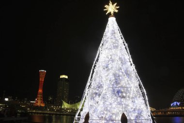 Şehirde yılbaşı ağacı var.