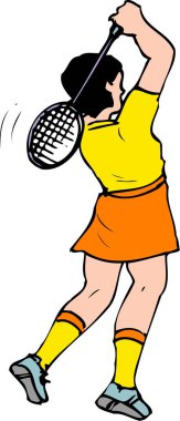  Beyaz arka planda badminton oynayan kadının resmi
