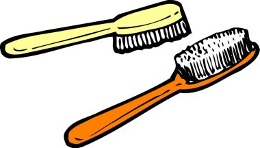 Birinde sarı saplı, diğerinde turuncu saplı, yan yana uzanmış iki fırça resmi..