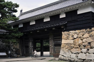 Güzel antik Japon tapınağının manzaralı görüntüsü.