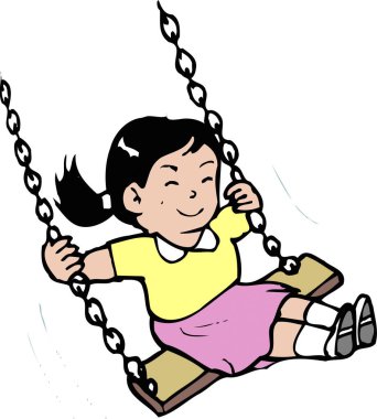 Salıncakta sallanan tatlı çizgi film kızı - illüstrasyon 