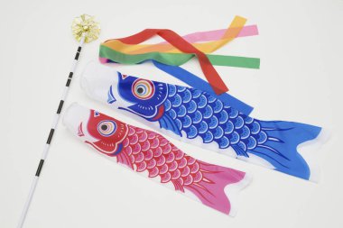 Japon Windsocks Koinobori beyaz arka planda 
