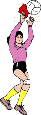 Kadın voleybolcu, beyaz arkaplanda basit bir çizgi film çizimi  