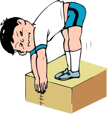 Çizgi film çizimi, bir kutuda öne eğilme esneklik testi yapmak isteyen bir çocuğun çizimi..