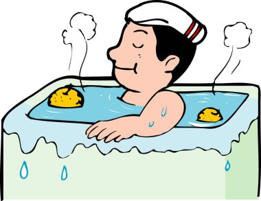 Adam banyo yapıyor. Çizgi film görüntüsünü yakın plan. 