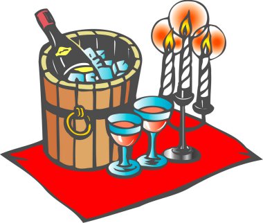 Şarap kadehleri ve mumlarla romantik bir akşam yemeği ortamı..