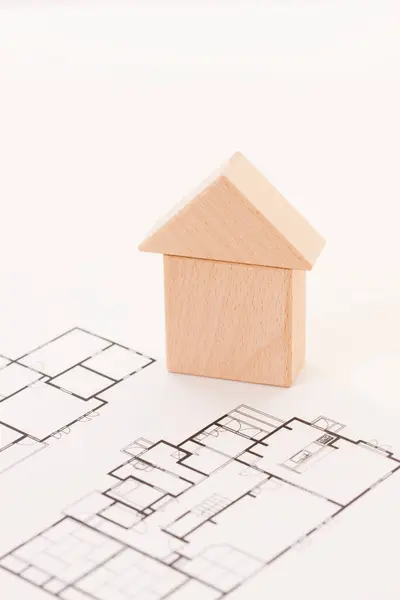 Planos Con Modelo Casa Inversión Concepto Hipotecario —  Fotos de Stock