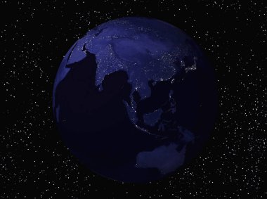 Gece uzayında Dünya gezegeni, bilimsel arka plan  