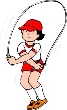 İp atlayan bir kızın karikatür çizimi. 