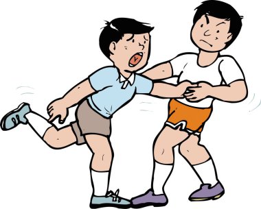 İki çocuk dışarıda kavga ederken boğuşuyor.