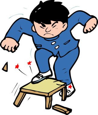 Sandalyeye atlayan çocuk, beyaz arka planda izole edilmiş renkli bir illüstrasyon