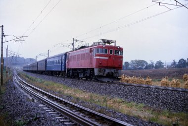 Japonya 'da demiryolu üzerinde hareket eden tren.