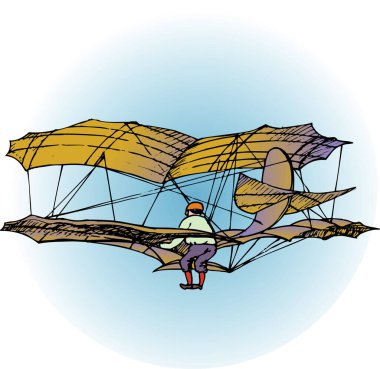 Retro düzlemde uçan adamın renkli çizimleri