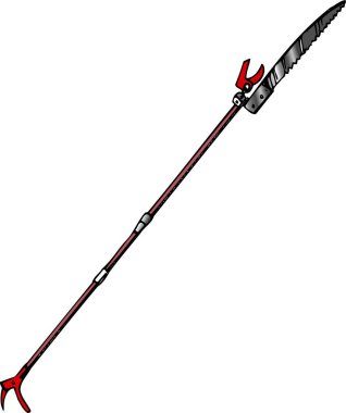 Uzun bir sırık çizimi, koyu kırmızı bir kuyu, beyaz arkaplanda izole edilmiş karikatür çizimi