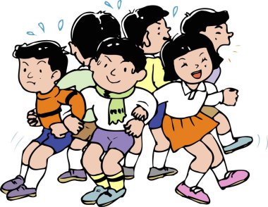 Çocuklar birlikte enerjik açık hava grup oyunu oynuyorlar.