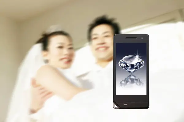 Handy Bildschirm Mit Bild Von Diamant Geld Und Investitionskonzept Hintergrund — Stockfoto