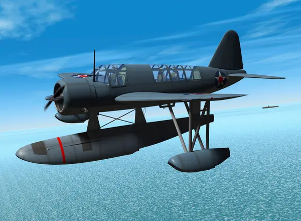 Gökyüzünde uçan eski uçak, renkli 3D görüntüleme