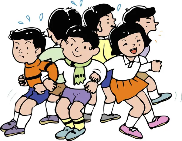 Çocuklar birlikte enerjik açık hava grup oyunu oynuyorlar.