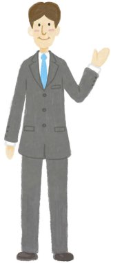 El sallayan iş adamı çizgi film karakteri, beyaz arkaplanda illüstrasyon