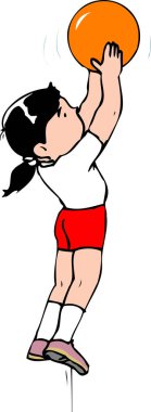 Beyaz arka planda top oynayan bir kızın resmi 