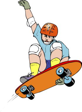 Beyaz arka planda kaykaya binen bir adamın resmi