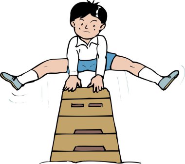 Çocuk jimnastik salonunun üzerinden atlıyor.