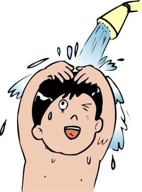  Duşta izole edilmiş oğlanın karikatür çizimi.