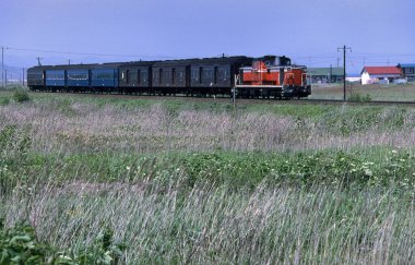 Gün ışığı, Japonya 'nın demiryolu sisteminden geçen tek bir trenin metalik parıltısını yakalıyor..