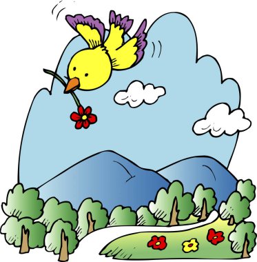 Kuş dağların üzerinden uçuyor.