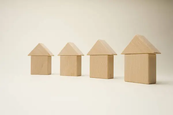 Close View New Wooden Houses Small Toy Models — Stock Photo, Image