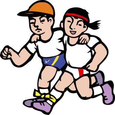 Beyaz arka planda koşan iki sporcu. 