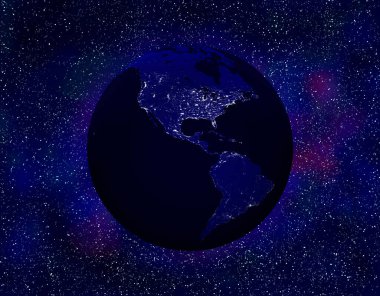 Gece uzayında Dünya gezegeni, bilimsel arka plan  