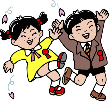 Mutlu Asyalı okul çocuklarının bir gösterimi.