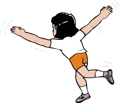 Bir bacağı üzerinde dengede duran genç bir kız.