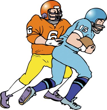 Amerikan futbolcuları, beyaz arkaplanda çizgi film çizimleri   