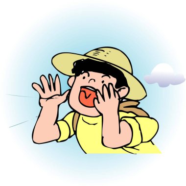 Bulutların yakınında bağıran şapkalı bir çocuk.