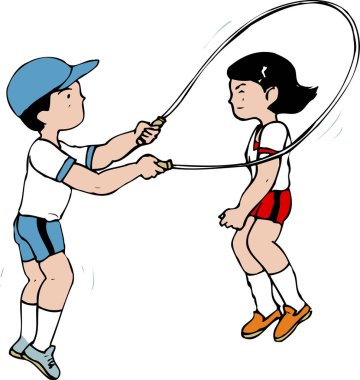 Erkek, kız için atlama halatı çeviriyor.