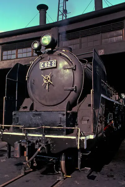 Arka planda eski buharlı lokomotif treni